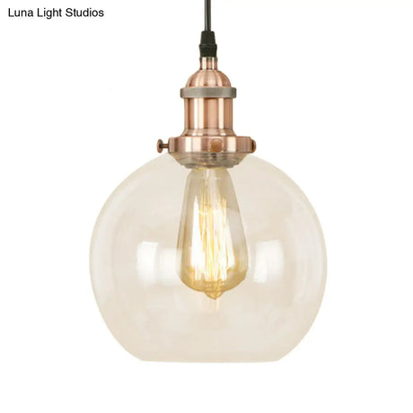 Vintage Hanging Ceiling Light With Brass/Copper/Rust Finish Clear Glass Globe Pendant For Dining