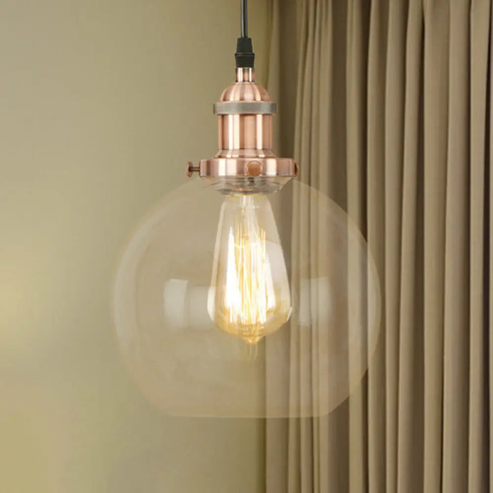 Vintage Hanging Ceiling Light With Brass/Copper/Rust Finish Clear Glass Globe Pendant For Dining