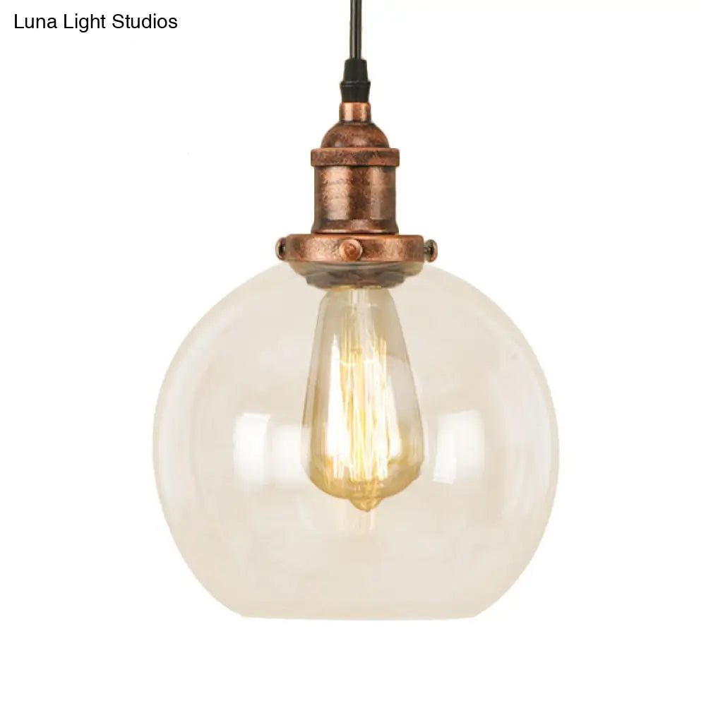 Vintage Hanging Ceiling Light With Brass/Copper/Rust Finish Clear Glass Globe Pendant For Dining