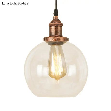 Vintage Hanging Ceiling Light With Brass/Copper/Rust Finish Clear Glass Globe Pendant For Dining