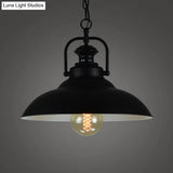 Vintage Hanging Metal Pendant Lamp With Handle - Black Outer & White Inner