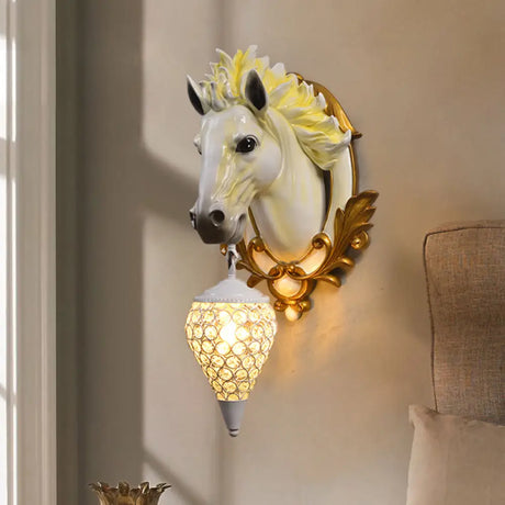 Vintage Horse Resin Wall Light For Living Room - 1 Sconce 10-12 Wide White / 10