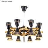 Vintage Hourglass Chandelier Pendant Light - 16-Light Metal Hanging Ceiling Fixture In Black