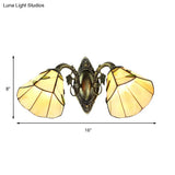 Vintage Industrial 2-Head Stained Glass Wall Sconce With Leaf Pattern
