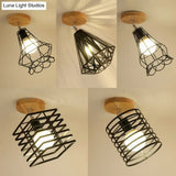 Vintage Industrial Black Ceiling Light Fixture - Metallic Cylinder/Square Cage Design Bedroom Semi