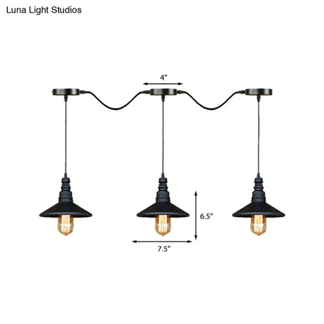 Vintage Industrial Black Iron Saucer Pendant Ceiling Light With 3/5 Bulbs And Wire Connection