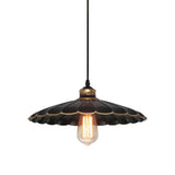 Vintage Industrial Black Metal Pendant Ceiling Light | Scalloped Hanging 10 Or 14 Ideal For