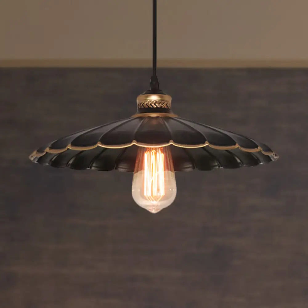 Vintage Industrial Black Metal Pendant Ceiling Light - Scalloped Hanging Style For Restaurant 1
