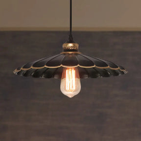 Vintage Industrial Black Metal Pendant Ceiling Light - Scalloped Hanging Style For Restaurant 1