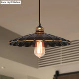 Vintage Industrial Black Metal Pendant Ceiling Light - Scalloped Hanging Style For Restaurant 1