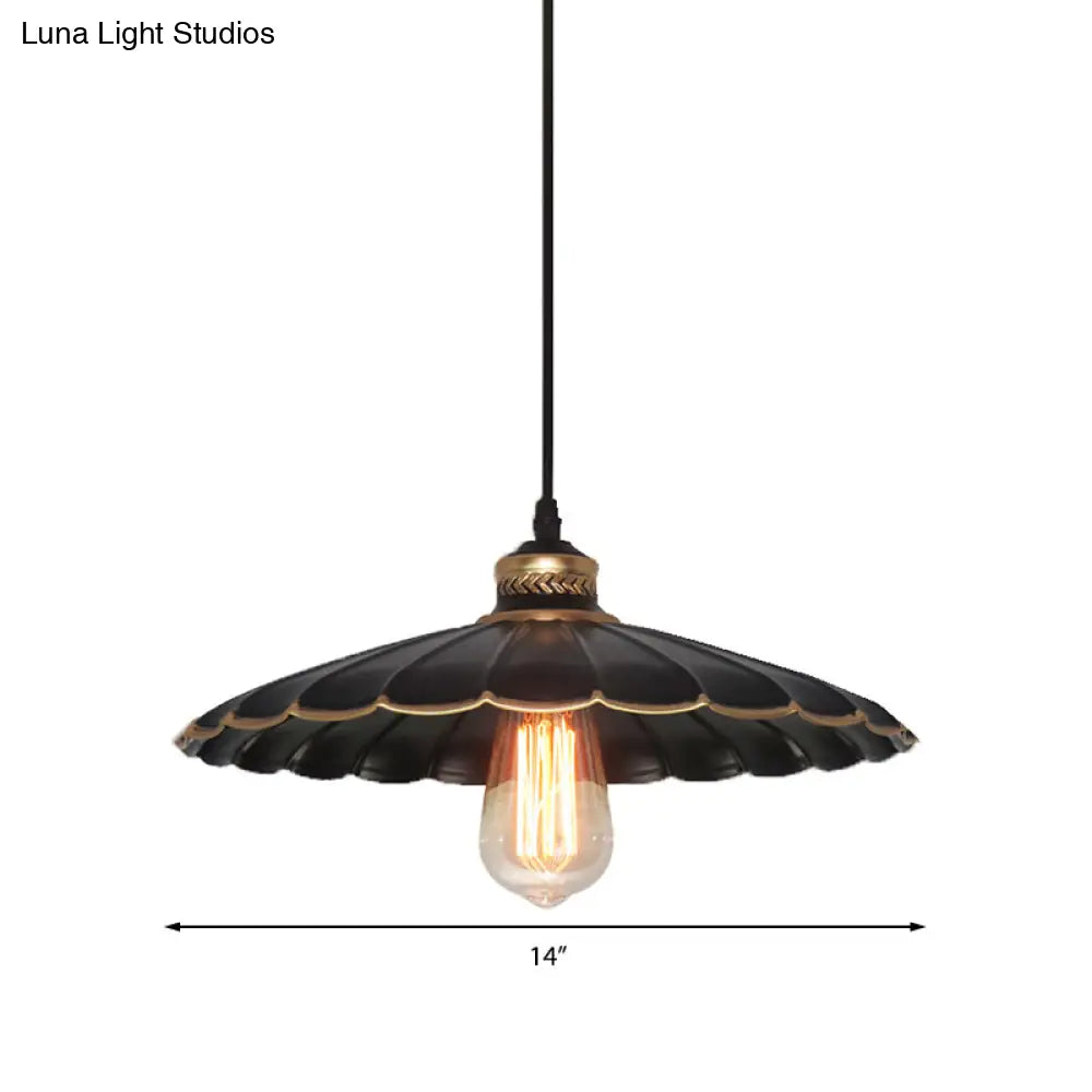 Vintage Industrial Black Metal Pendant Ceiling Light - Scalloped Hanging Style For Restaurant 1
