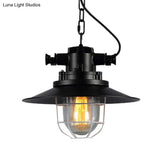 Vintage Industrial Black Metal Pendant Light With Clear Glass Shade