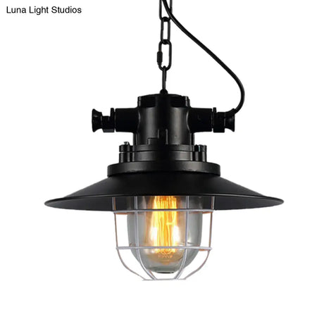 Vintage Industrial Black Metal Pendant Light With Clear Glass Shade