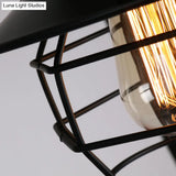 Vintage Industrial Black Metal Pendant Light With Dome Cage Shade And 3 Hanging Lights