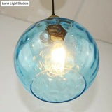 Vintage Industrial Blue Pendant Lamp With Spherical Ripple Glass - Ideal For Living Room