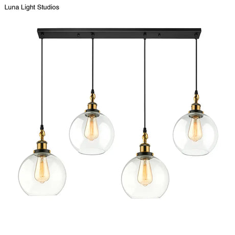 Vintage Industrial Brass Orb Pendant Light With Clear Glass Shade - 3/4-Light Multi Hanging Fixture