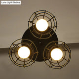 Vintage Industrial Caged Pendant Lighting - 3-Head Metallic Ceiling Light Black