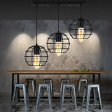 Vintage Industrial Caged Pendant Lighting - 3-Head Metallic Ceiling Light Black / C Linear