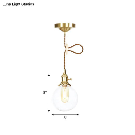 Vintage Industrial Clear Glass Orb Pendant Light With Adjustable Cord