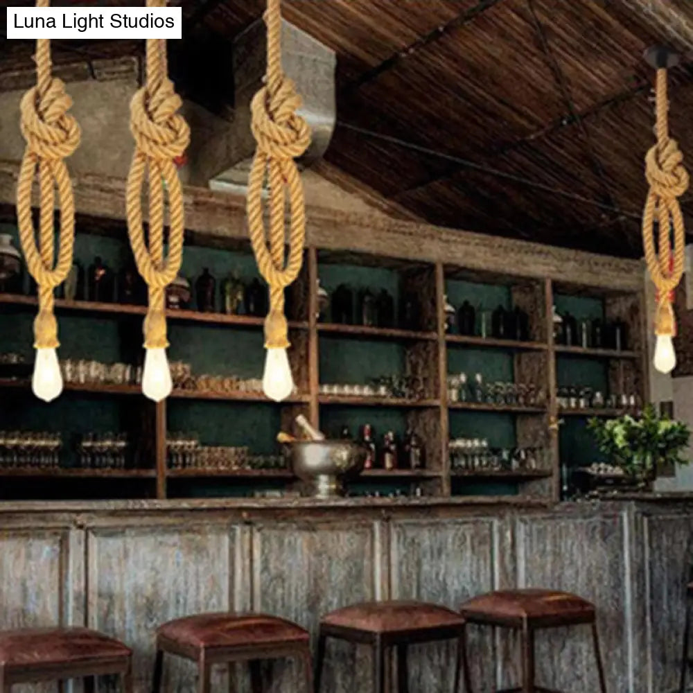 Vintage Industrial Exposed Bulb Pendant Light With Natural Rope - Perfect For Restaurants And