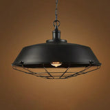 Vintage Industrial Hanging Lamp - Iron Lighting Pendant With Cage Bottom In Black