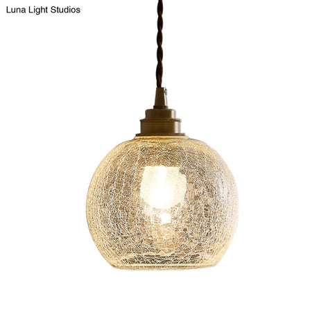 Vintage Industrial Hanging Lamp With Crackled Glass - 1-Light Spherical Pendant For Living Room