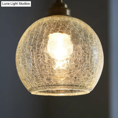 Vintage Industrial Hanging Lamp With Crackled Glass - 1-Light Spherical Pendant For Living Room