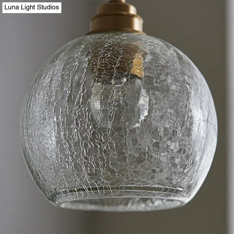 Vintage Industrial Hanging Lamp With Crackled Glass - 1-Light Spherical Pendant For Living Room