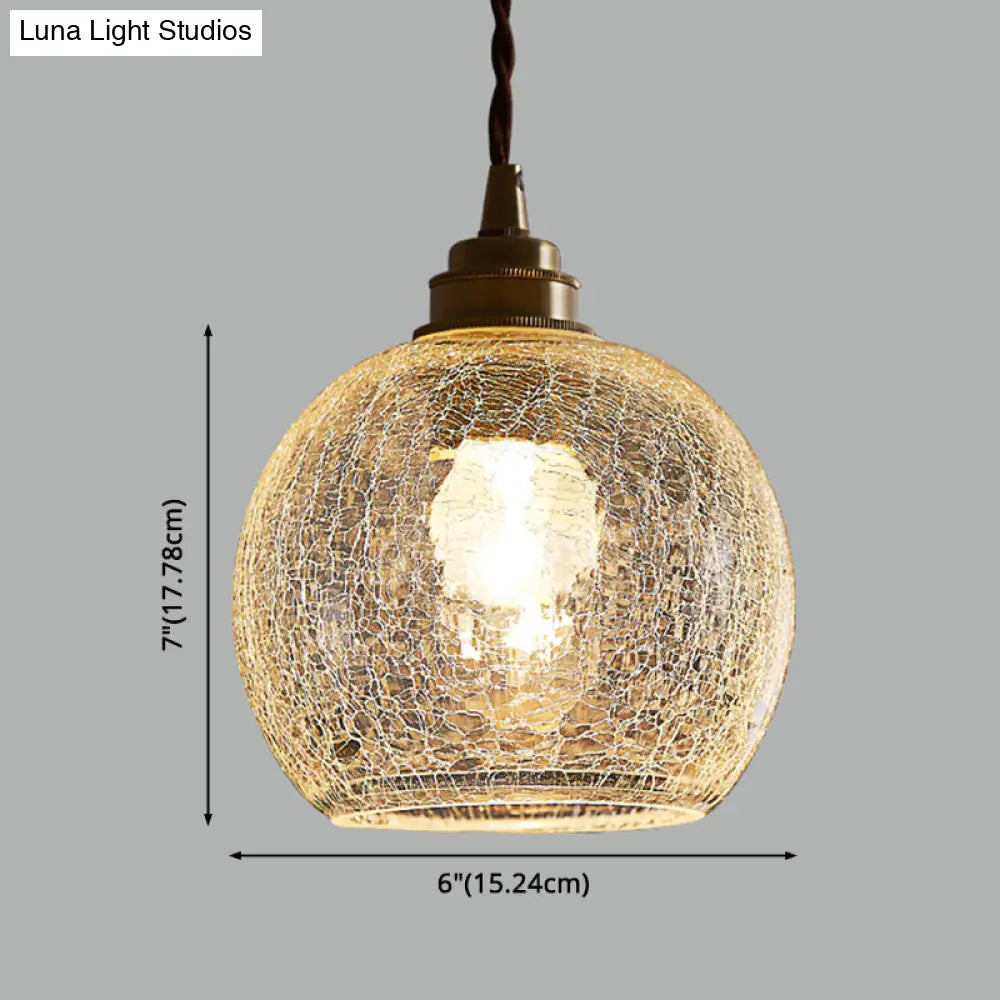 Vintage Industrial Hanging Lamp With Crackled Glass - 1-Light Spherical Pendant For Living Room