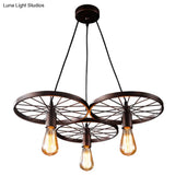 Vintage Industrial Hanging Light With Wheel Design And Multiple Heads - Black/Rust Metal Ceiling
