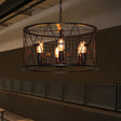 Vintage Industrial Metal 6-Light Pendant Chandelier With Trellis Drum Design Black