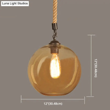 Vintage Industrial Mini Pendant Light With Amber Glass Globe Shade And Adjustable 39 Inch Hanging