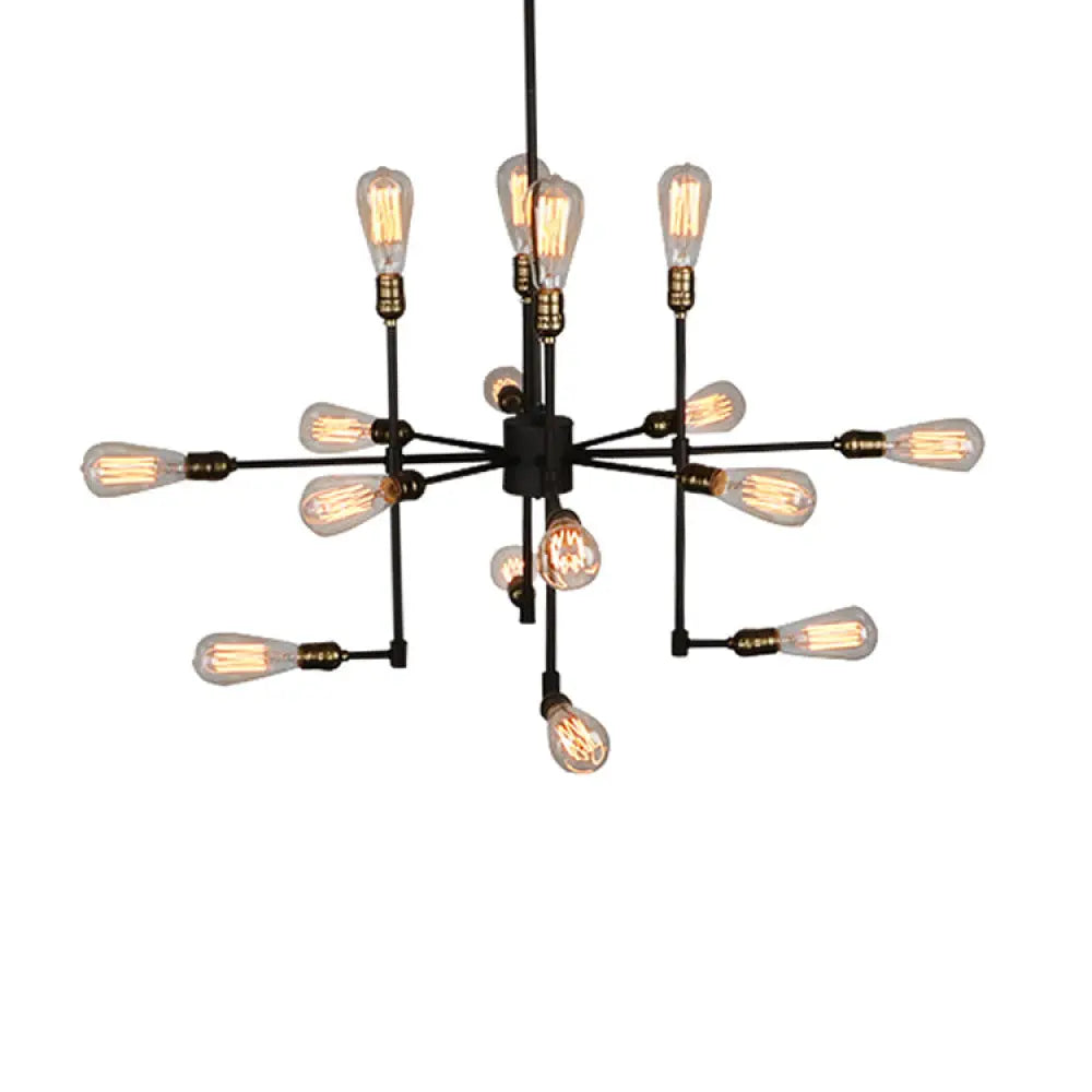 Vintage Industrial Multi-Light Chandelier - Iron Exposed Pendant Lighting For Dining Room Black