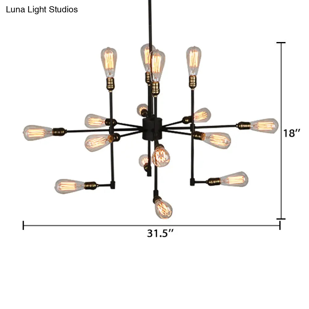 Vintage Industrial Multi-Light Chandelier - Iron Exposed Pendant Lighting For Dining Room Black