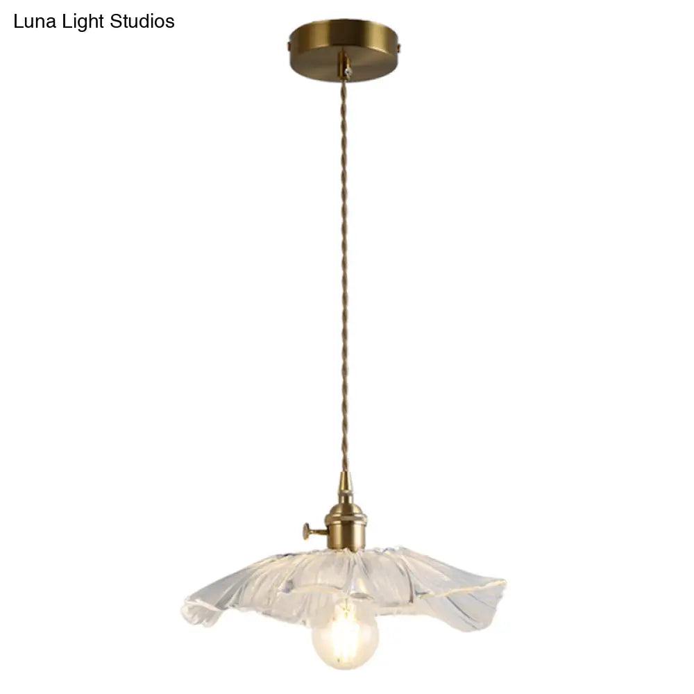Vintage Industrial Pendant Lamp - Flower Shape Shade With Clear Glass