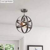 Vintage Industrial Pendant Light With Single Globe Cage For Dining Table