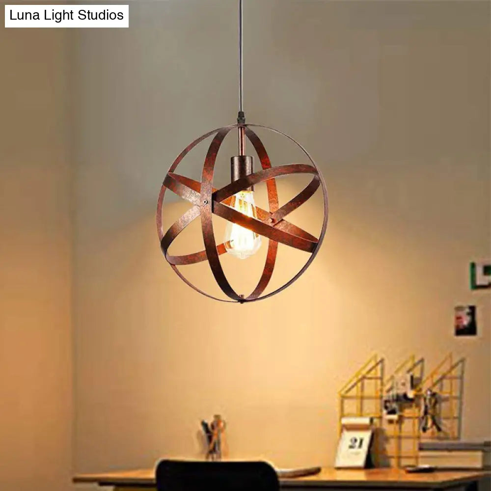 Vintage Industrial Pendant Light With Single Globe Cage For Dining Table