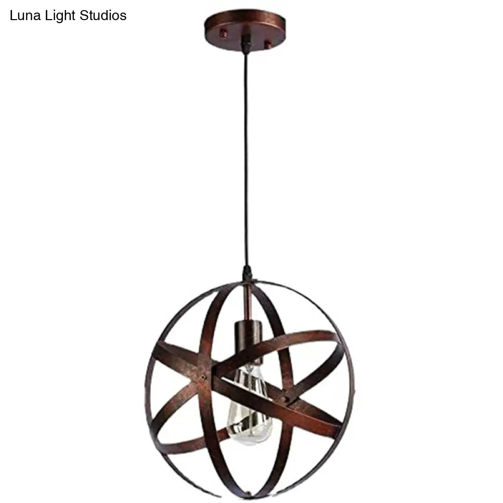 Vintage Industrial Pendant Light With Single Globe Cage For Dining Table