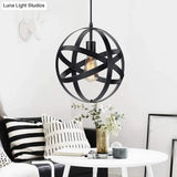 Vintage Industrial Pendant Light With Single Globe Cage For Dining Table