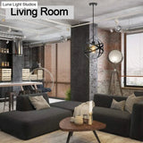 Vintage Industrial Pendant Light With Single Globe Cage For Dining Table