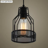 Vintage Industrial Pendant Lighting: Caged Restaurant Metal Fixture With Mesh Screen In Black