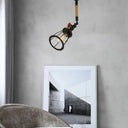 Vintage Industrial Semi Flush Mount Ceiling Light With Rotatable Cage Metal Design And Rope Accent