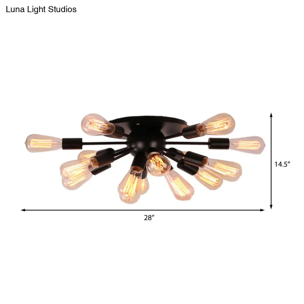Vintage Industrial Sputnik Multi-Light Ceiling Light In Black For Living Room