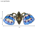 Vintage Industrial Stained Glass Wall Sconce - 2-Head Dome Shade Fixture In Blue