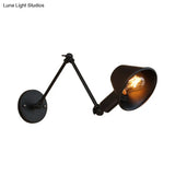 Vintage Industrial Wall Sconce Lamp With Metal Tapered Shade - Ideal For Study Room