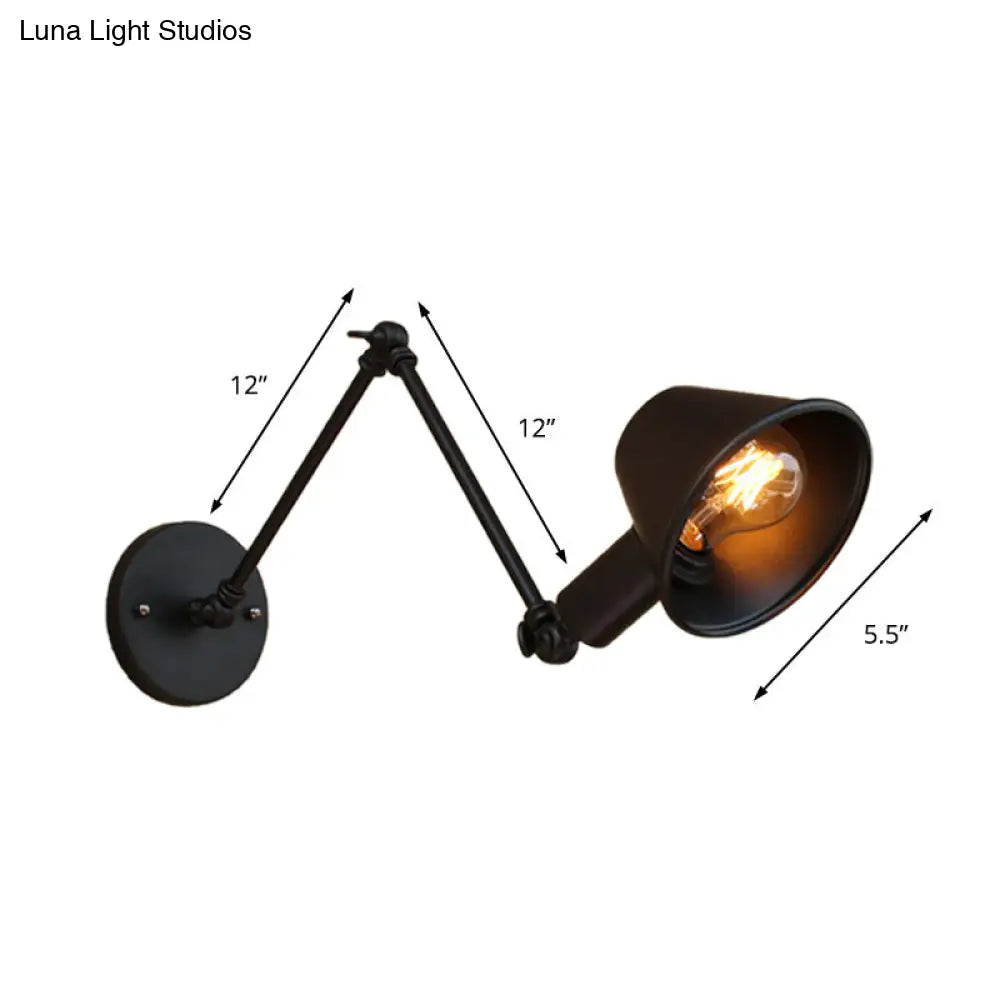 Vintage Industrial Wall Sconce Lamp With Metal Tapered Shade - Ideal For Study Room