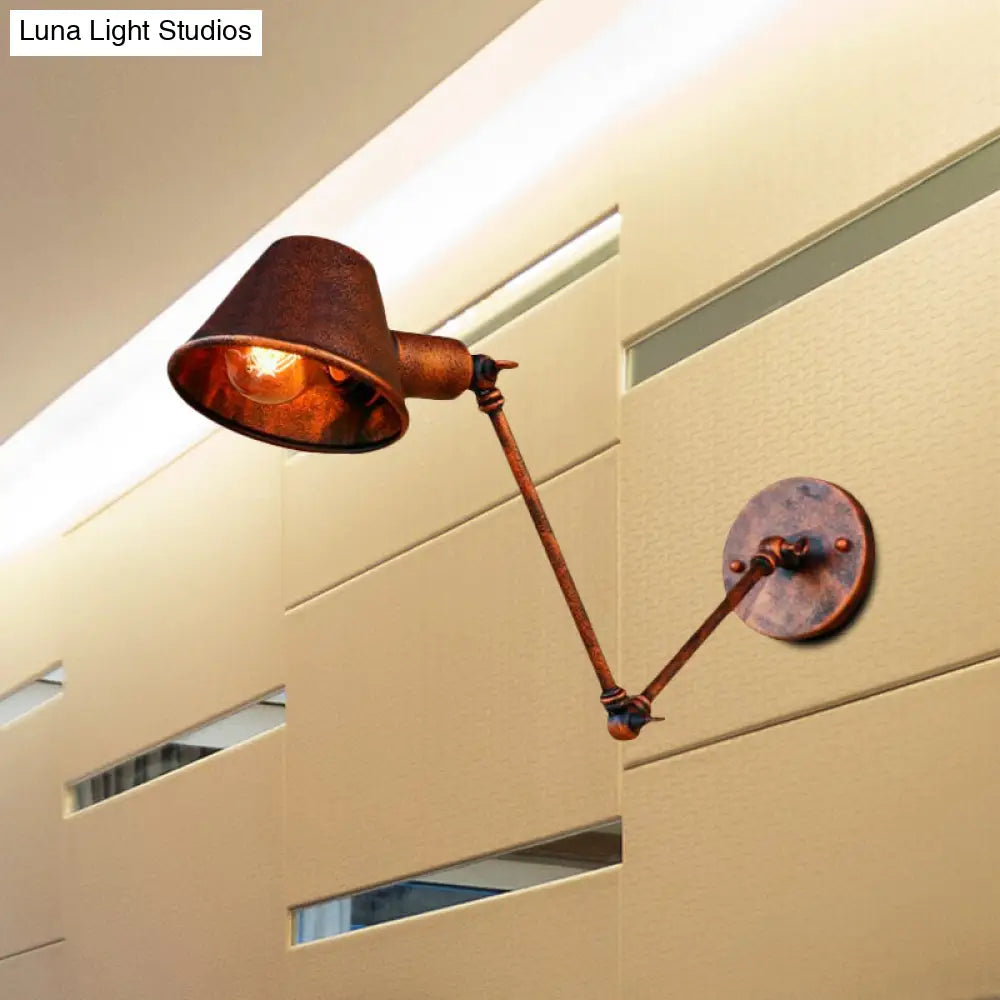 Vintage Industrial Wall Sconce Lamp With Metal Tapered Shade - Ideal For Study Room