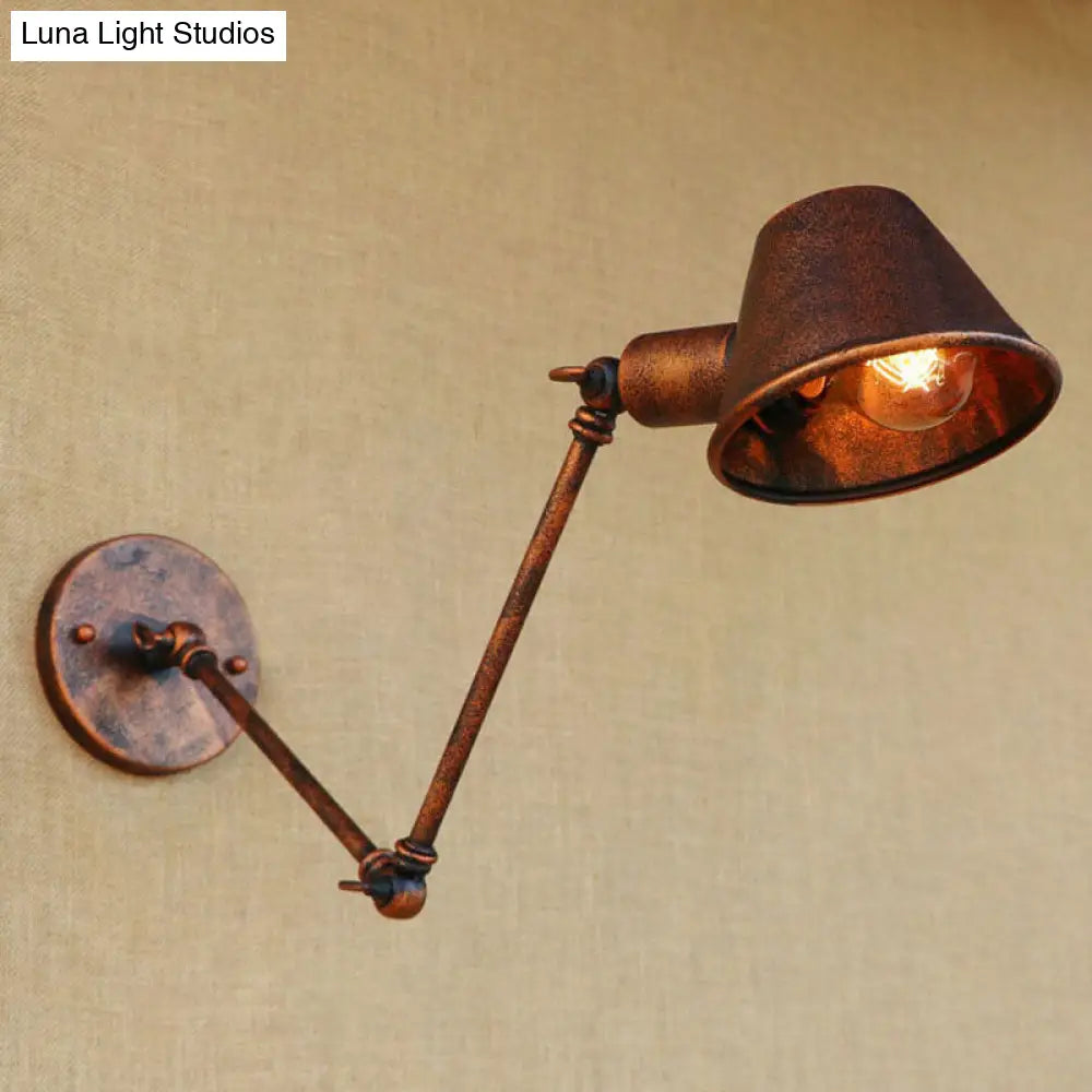 Vintage Industrial Wall Sconce Lamp With Metal Tapered Shade - Ideal For Study Room