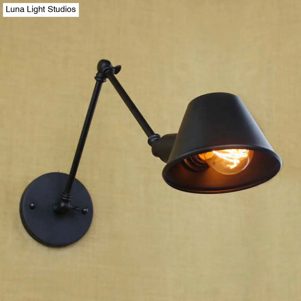 Vintage Industrial Wall Sconce Lamp With Metal Tapered Shade - Ideal For Study Room