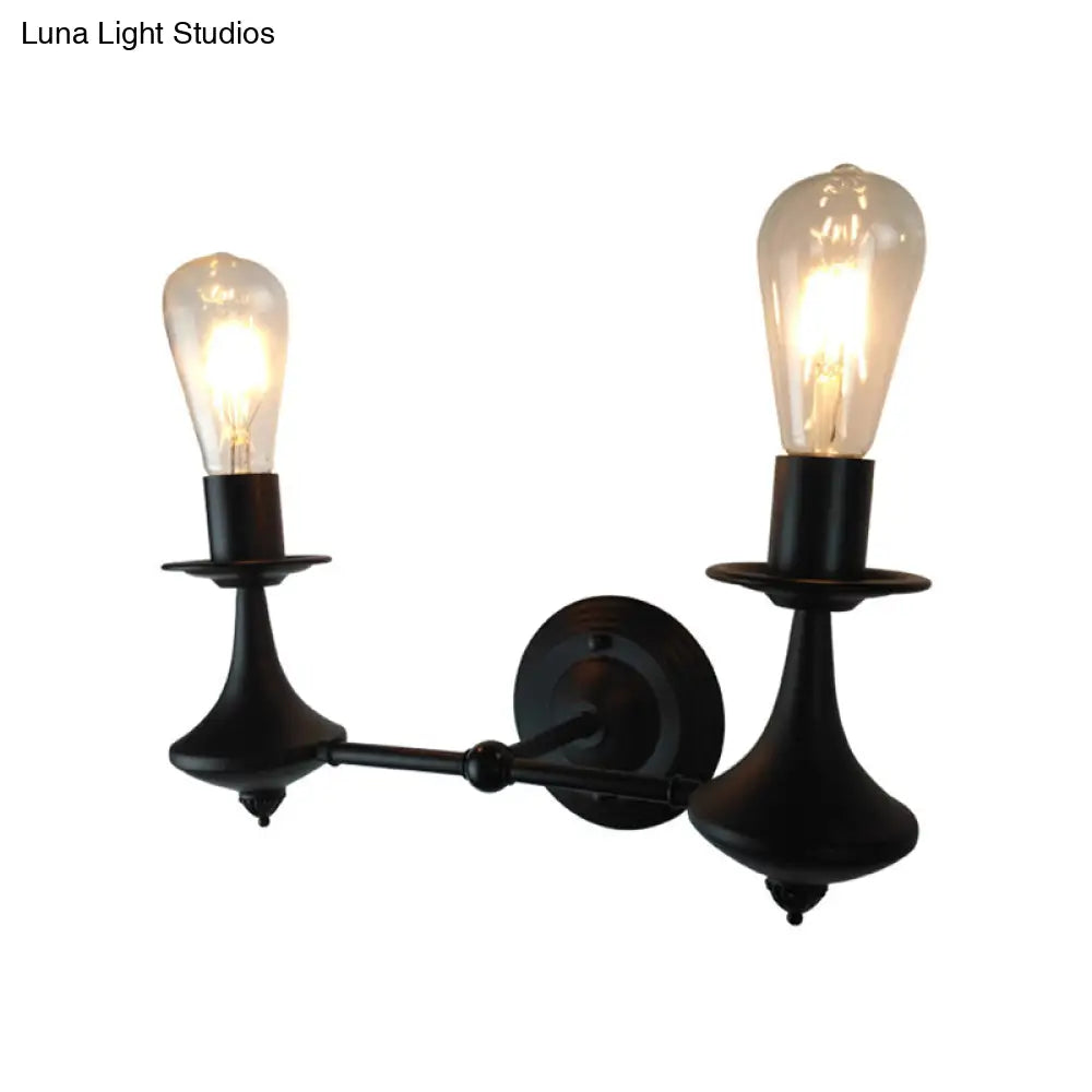 Vintage Industrial Wall Sconce With Exposed Bulb - Metallic Black